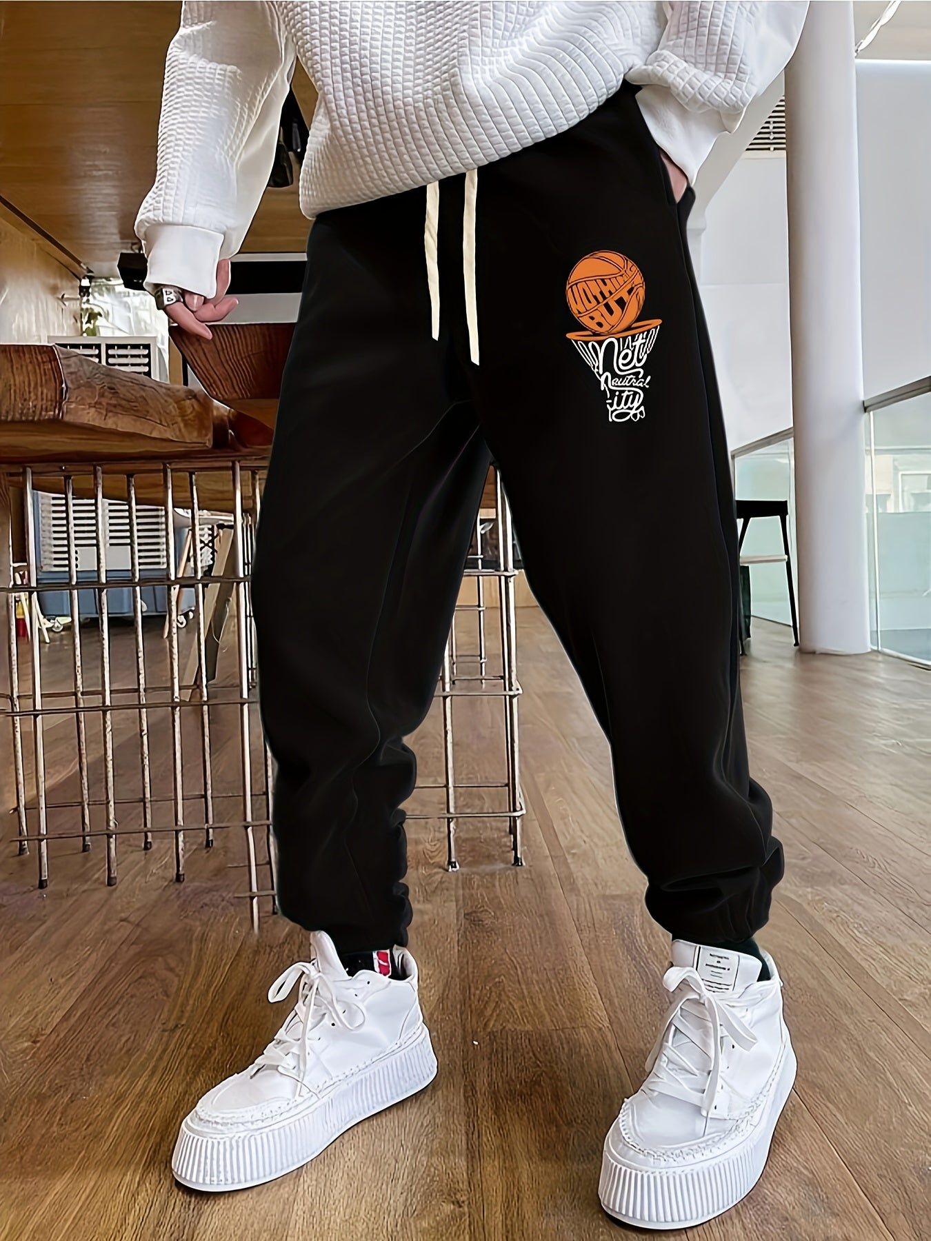Cool Basketball Print Men's Trendy Sports Jogger With Drawstring For All Seasons Outdoor, Men's Leisurewear