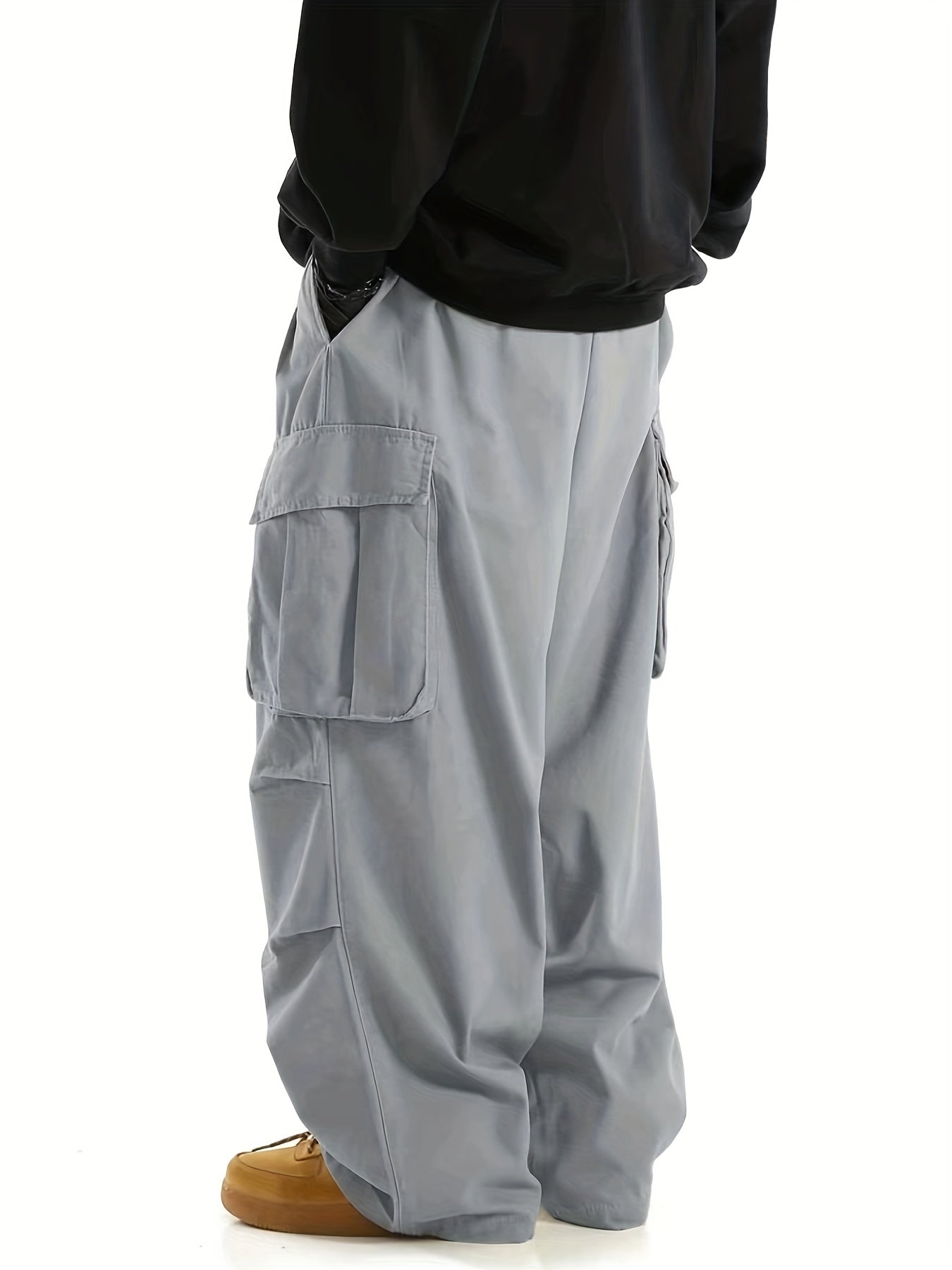 Solid Multi Flap Pockets Men's Straight Leg Cargo Pants, Loose Casual Outdoor Baggy Pants, Men's Work Pants Streetwear