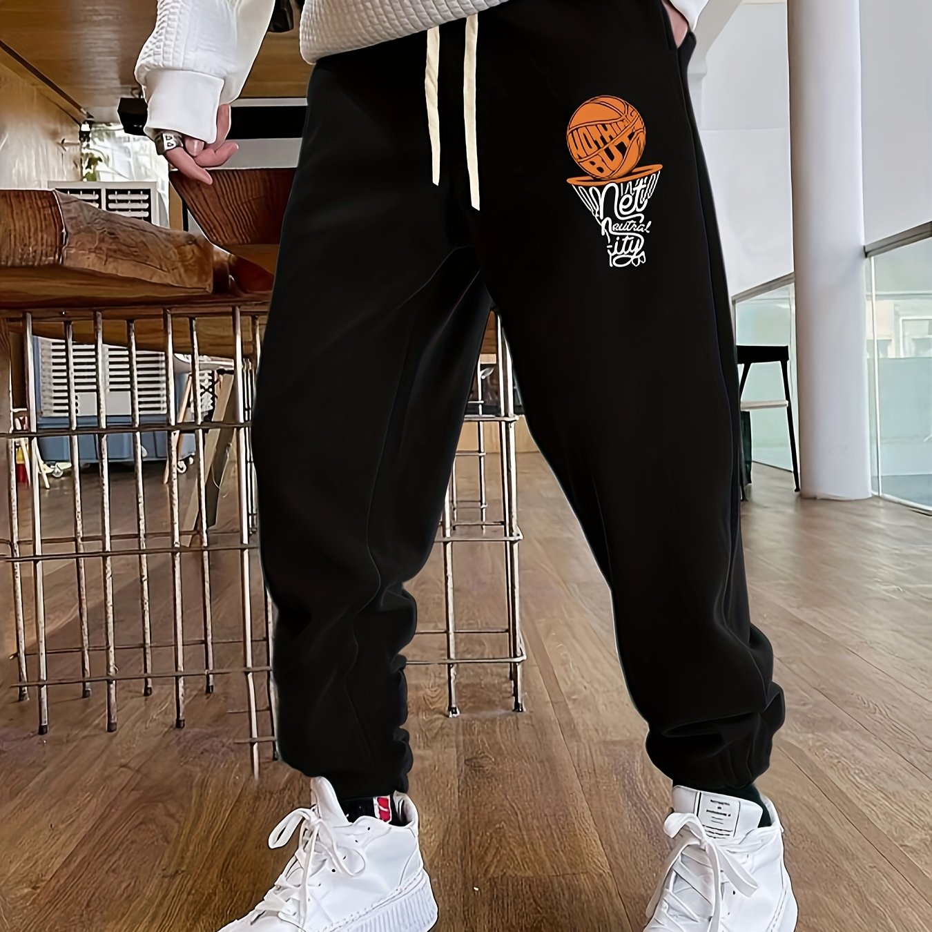 Cool Basketball Print Men's Trendy Sports Jogger With Drawstring For All Seasons Outdoor, Men's Leisurewear