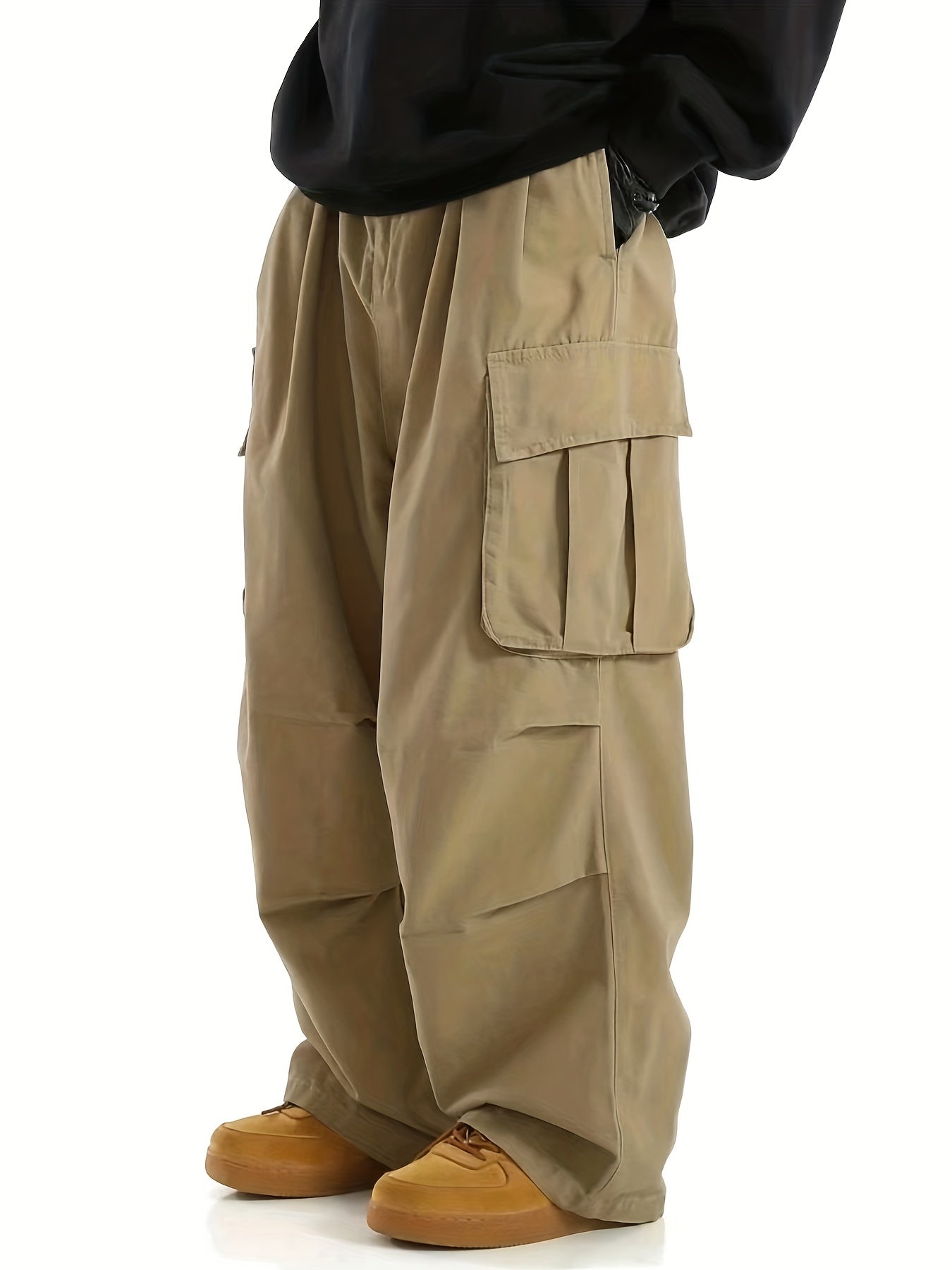 Solid Multi Flap Pockets Men's Straight Leg Cargo Pants, Loose Casual Outdoor Baggy Pants, Men's Work Pants Streetwear