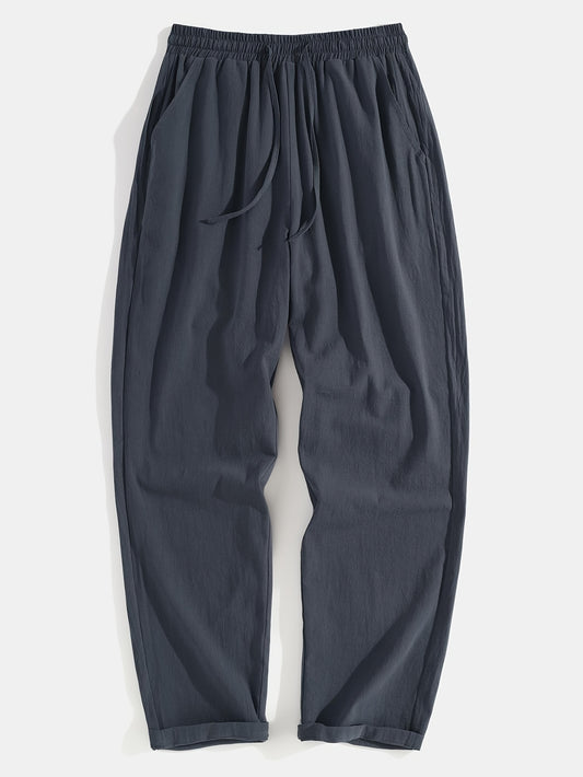Men's Cotton Drawstring Wide Leg Pants Trendy  Casual Baggy Pants Yoga Trousers Streetwear Hiphop Rapper Style